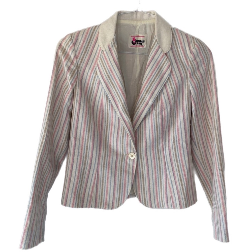 Vintage 70s 80s Candy Striped Cropped Blazer - Chorus Line - Silk Blend - Size S